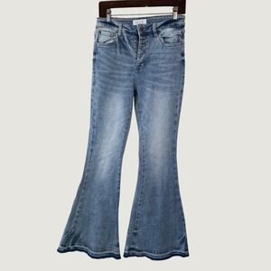 Nature Denim Flare Jeans Womens 9 Blue High Rise Button Fly Boho Bell Bottoms